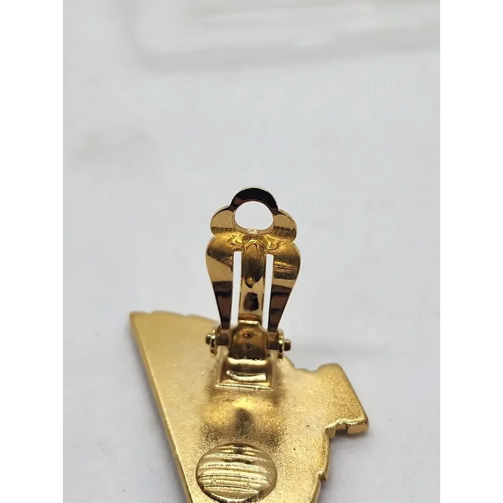 Vintage KARL LAGERFELD Art Deco FAN Clip-on Earrings Gold Tone